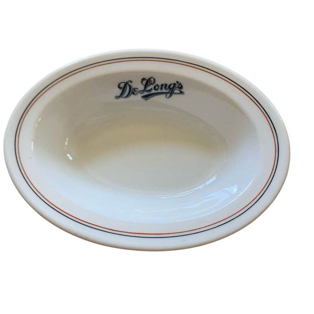 1912 Antique DeLong's Restaurant Ware Oval Bowl O.P.Co Syracuse China Pontiac IL
